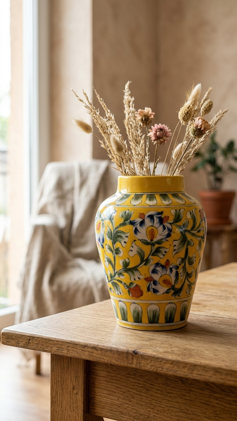 Jaipur Blue Pottery Vase — Hand-Painted Cobalt Floral, Artisan Ceramic | Unique Homeware Gift UK