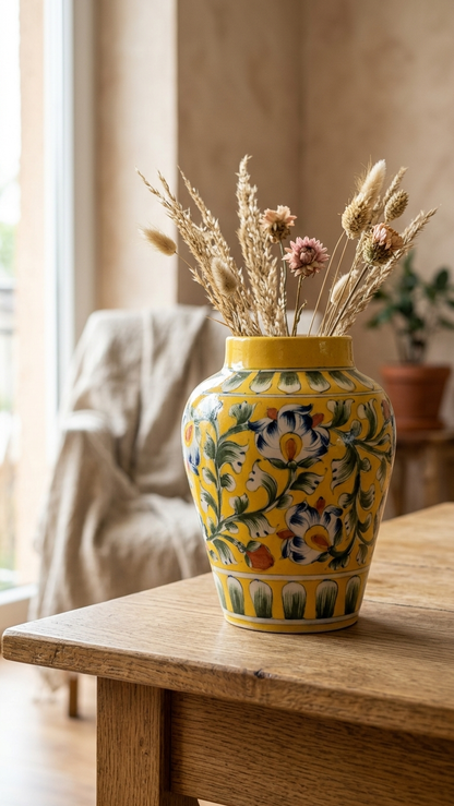 Jaipur Blue Pottery Vase — Hand-Painted Cobalt Floral, Artisan Ceramic | Unique Homeware Gift UK