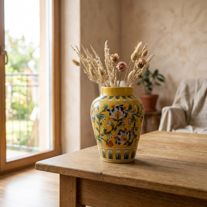 Jaipur Blue Pottery Vase — Hand-Painted Cobalt Floral, Artisan Ceramic | Unique Homeware Gift UK