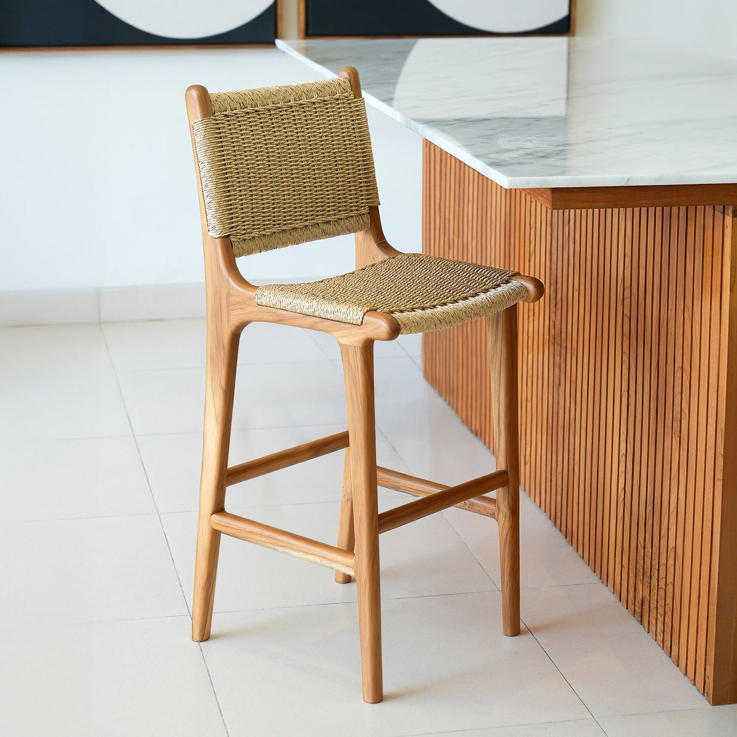 Zara Teak Rattan Bar Stool