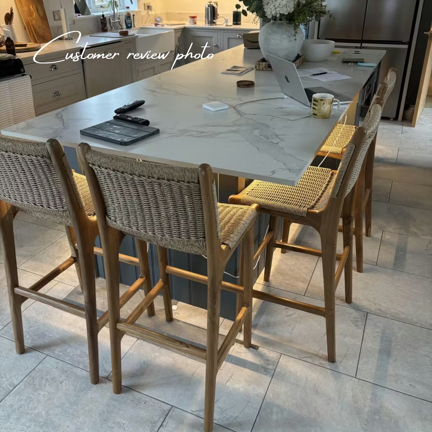 Zara Teak Rattan Bar Stool