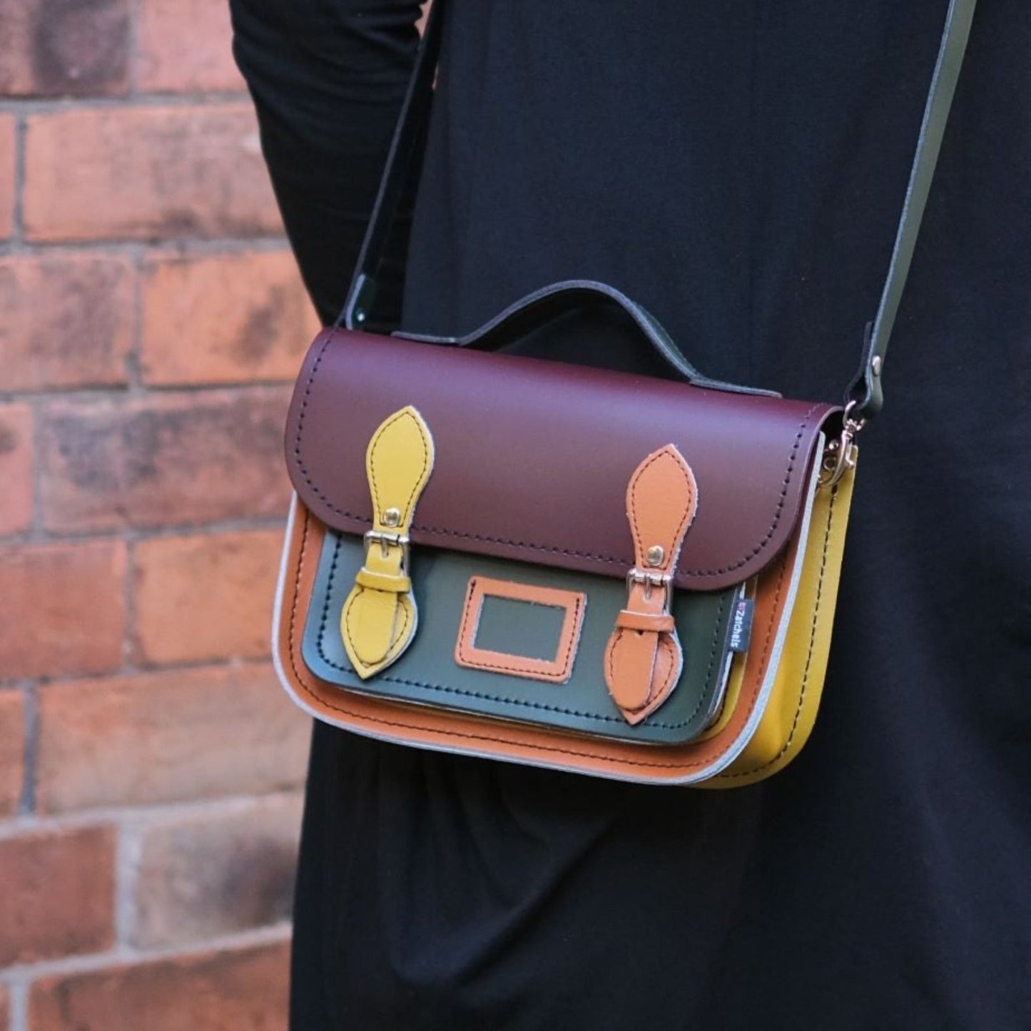 Leather Midi Satchel - Autumnal Kaleidoscope  