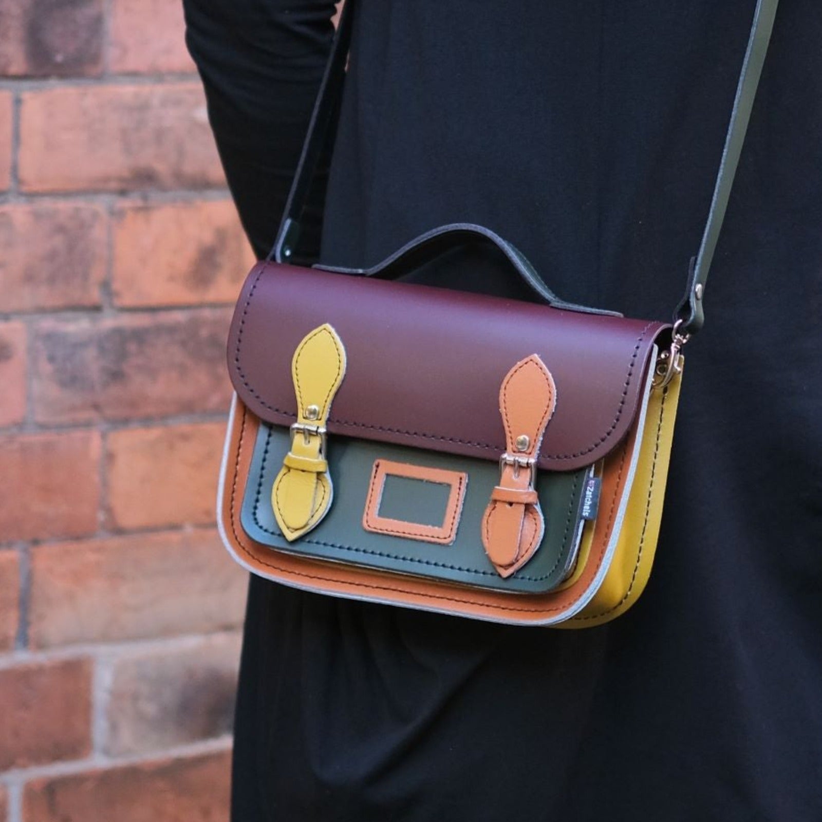 Leather Midi Satchel - Autumnal Kaleidoscope  