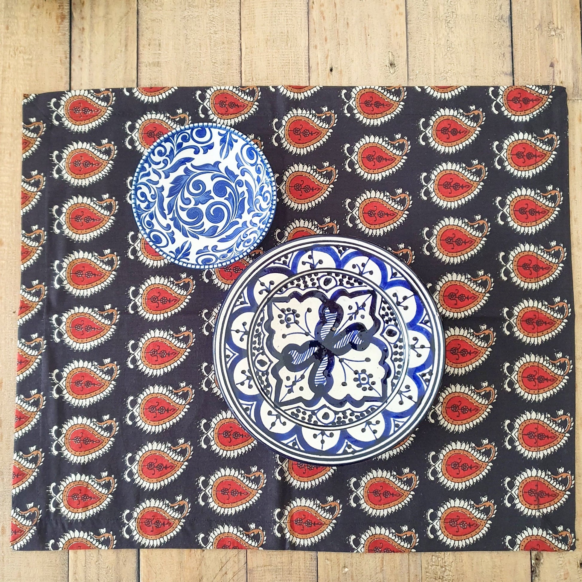 Bagru paisley block-printed placemats set of 2, handmade table mats  