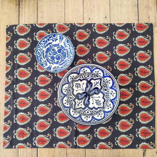 Bagru paisley block-printed placemats set of 2, handmade table mats  