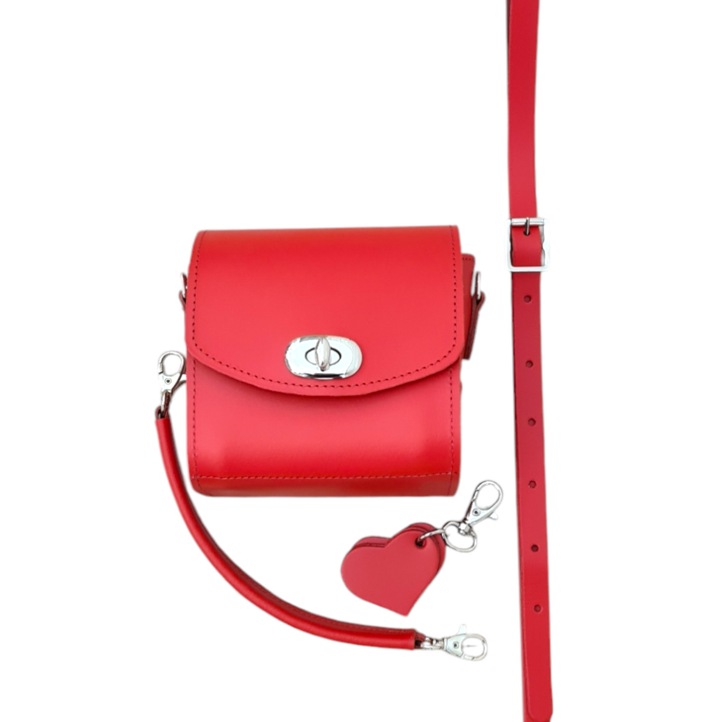 Bauble Handmade Leather Handbag - Love Hearts - Pillar Box Red  