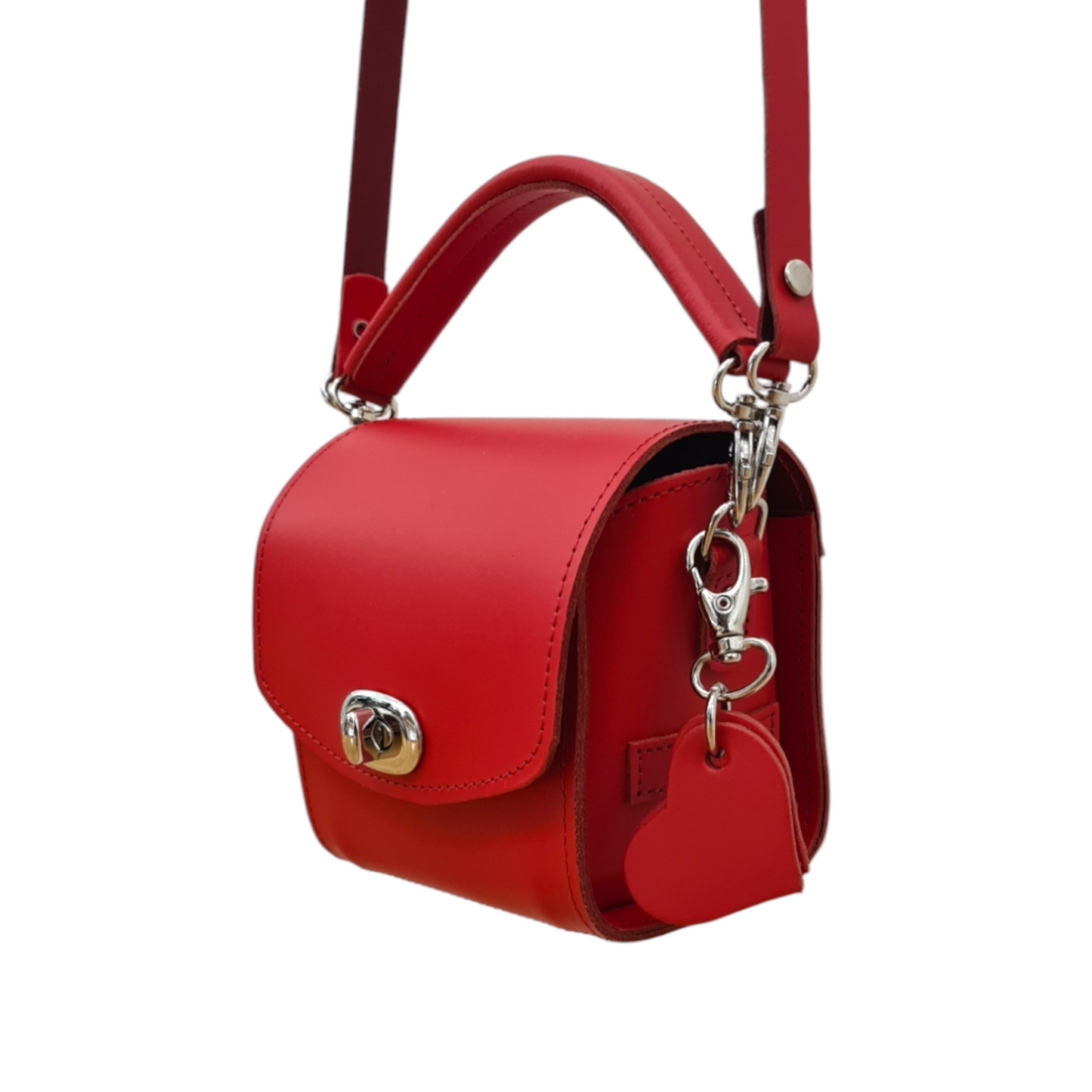 Bauble Handmade Leather Handbag - Love Hearts - Pillar Box Red  