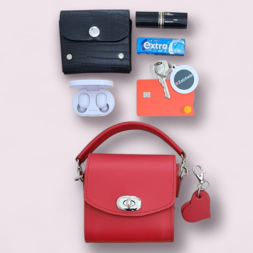 Bauble Handmade Leather Handbag - Love Hearts - Pillar Box Red  