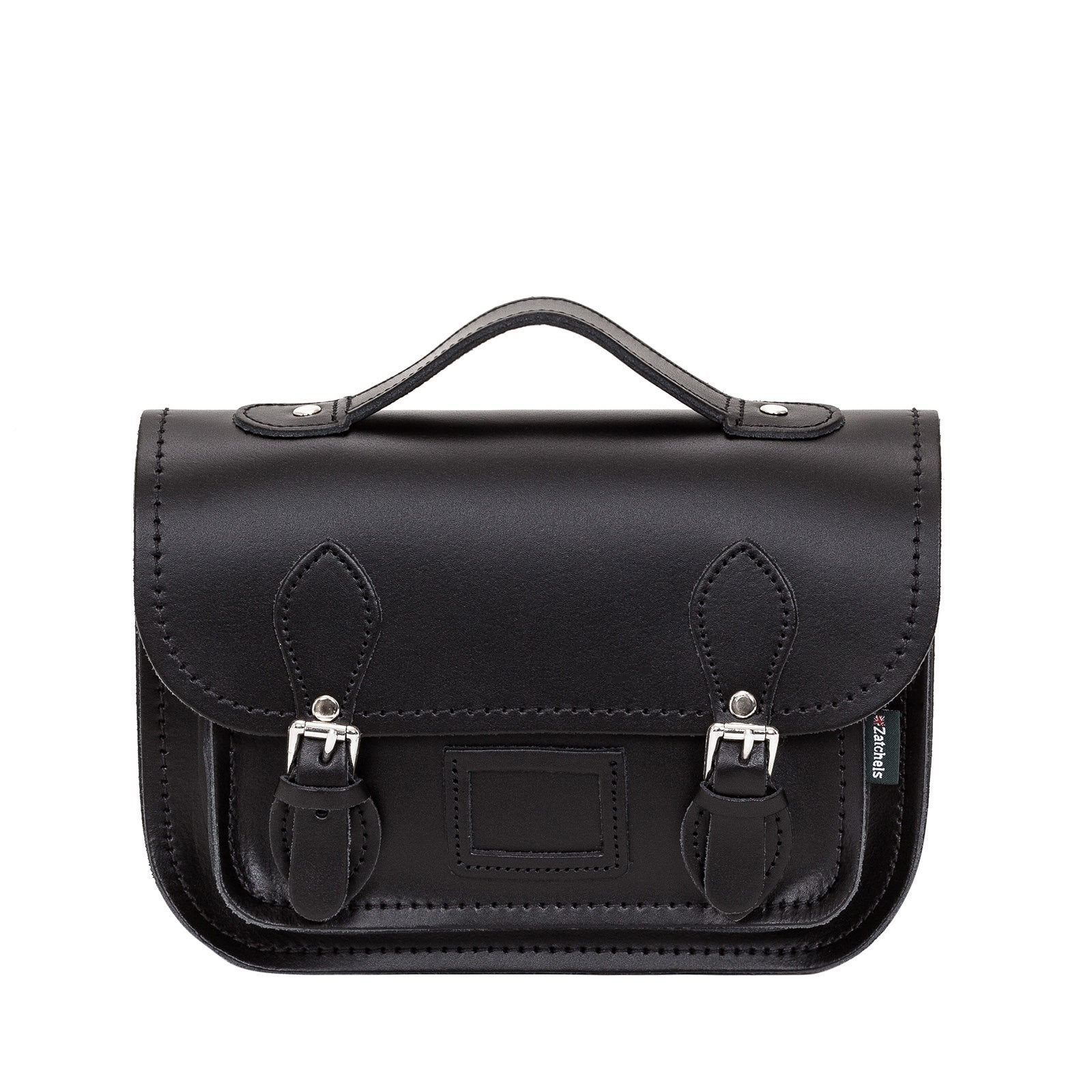 Leather Midi Satchel - Black  