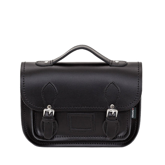 Leather Midi Satchel - Black  
