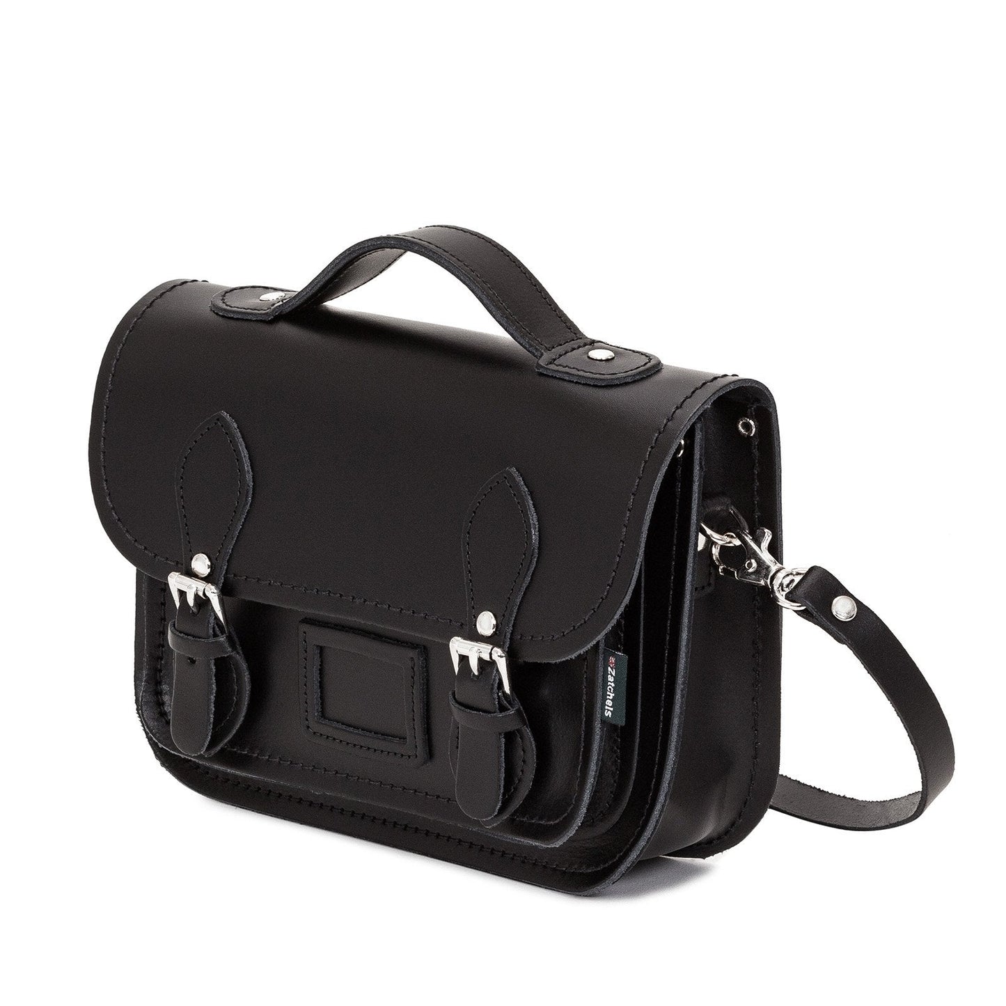 Leather Midi Satchel - Black  