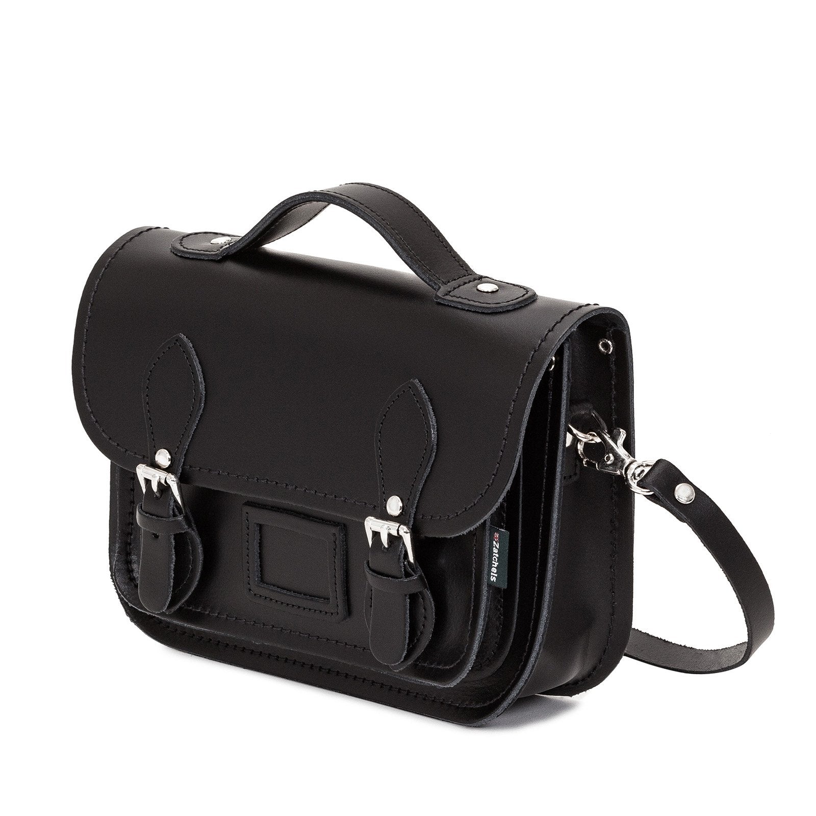 Leather Midi Satchel - Black  