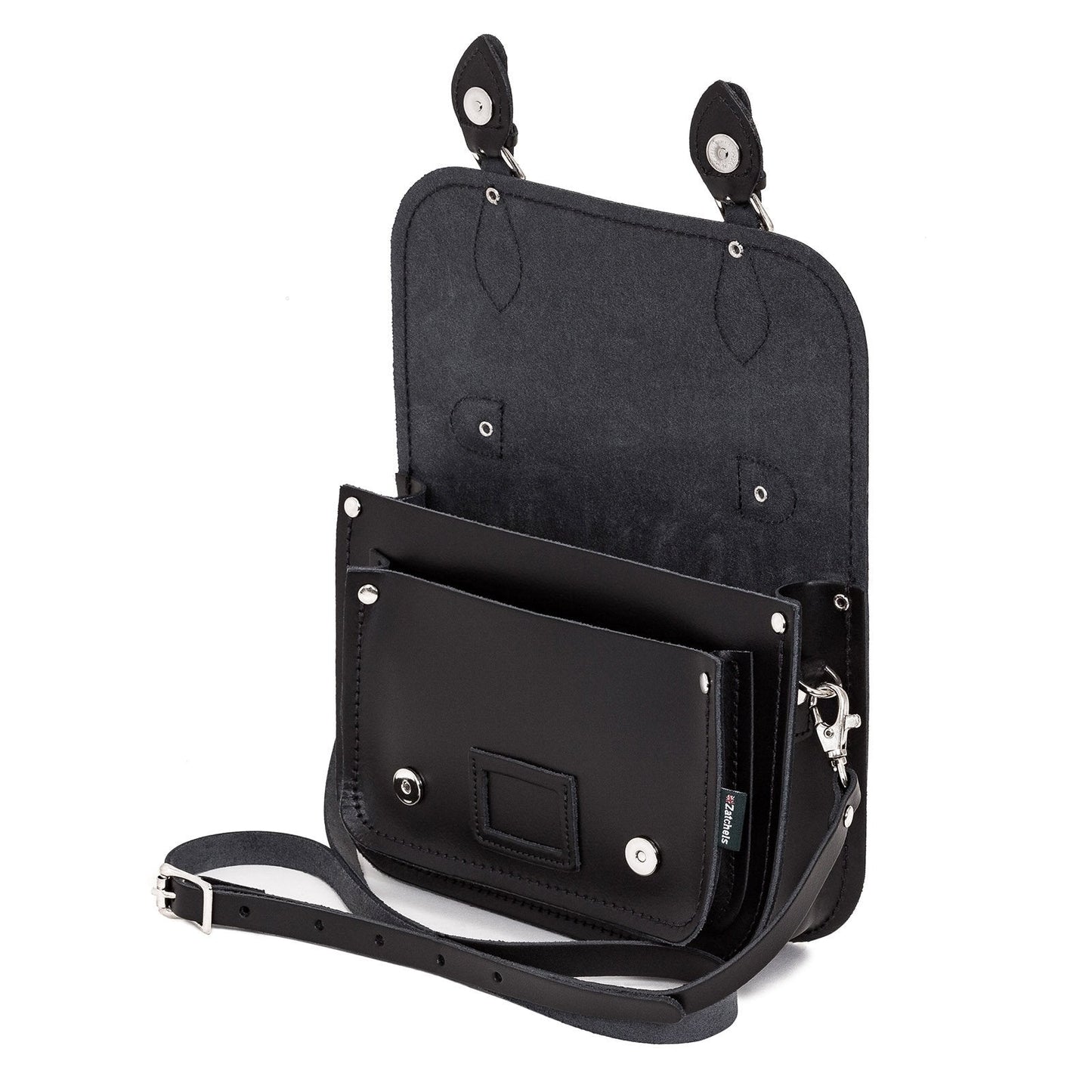 Leather Midi Satchel - Black  