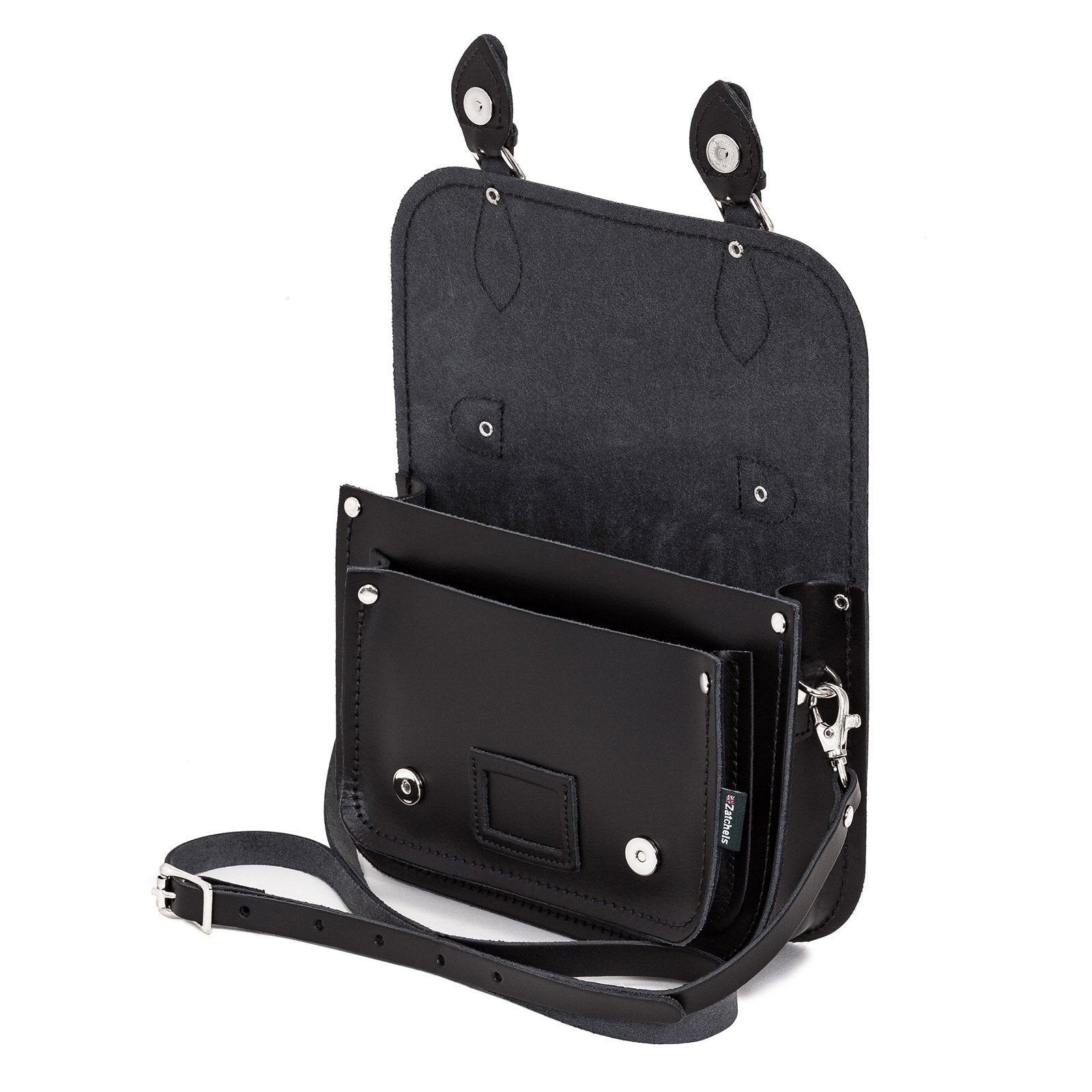 Leather Midi Satchel - Black  