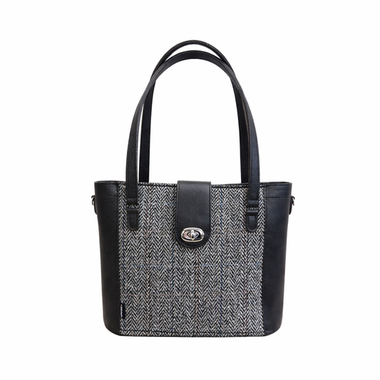 Tannery Tweed Leather Shopper Bag - Mini Twist Lock Style- Black