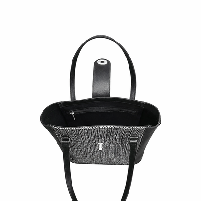 Tannery Tweed Leather Shopper Bag - Mini Twist Lock Style- Black