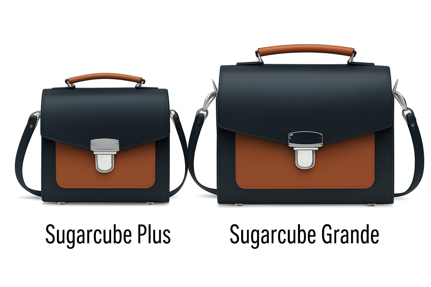 Handmade Leather Two Tone Sugarcube Handbag Black -  Burnt Orange