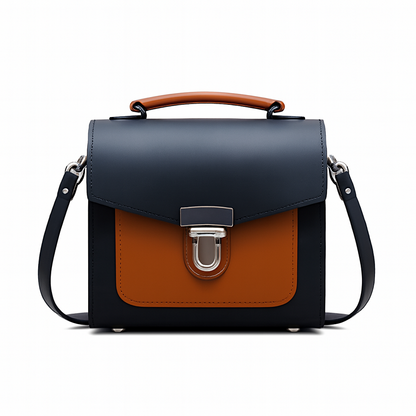 Handmade Leather Two Tone Sugarcube Handbag Black -  Burnt Orange