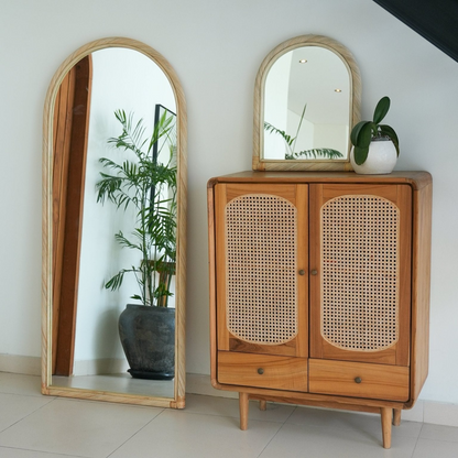 Citra Teak Leaning Mirror - Handcrafted Rattan & Teak Elegance