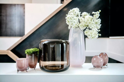 Handmade Flower Glass Vase MAZURKA - Smoky Brown Colour  