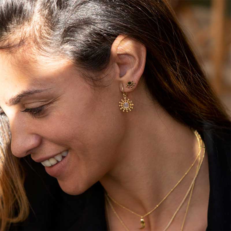 Etrusca Gold Sun Drop Earrings with Black Onyx  