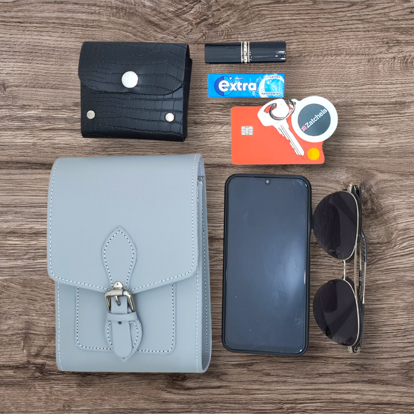 Handmade Leather Festival Phone Bag - Ghost Grey  