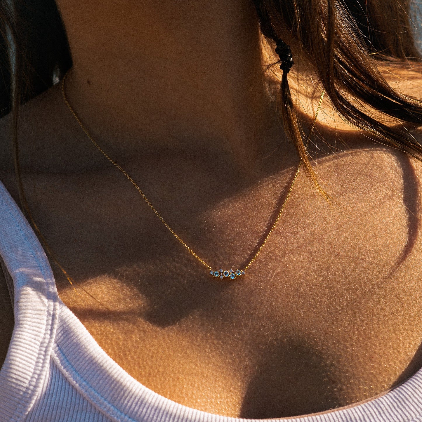 Gold Cluster Gemstone Necklace - Elara  