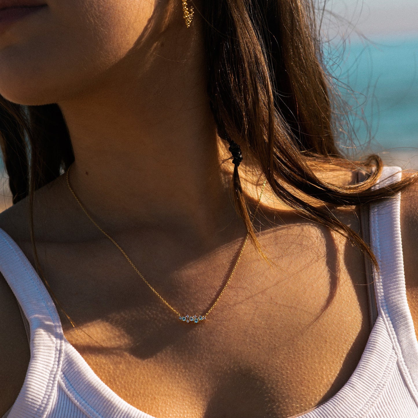 Gold Cluster Gemstone Necklace - Elara  