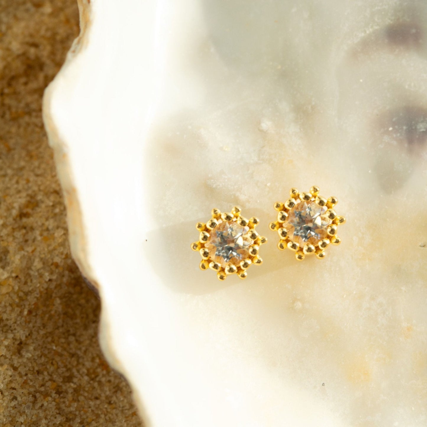 Gold White Topaz Seren Studs  