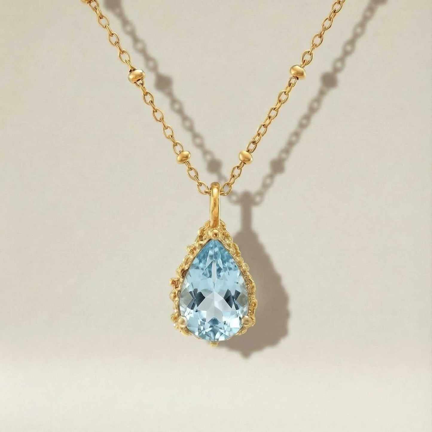 Gold Vermeil Blue Topaz Necklace - Aurelia- Handmade