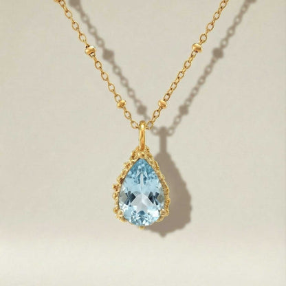 Gold Vermeil Blue Topaz Necklace - Aurelia- Handmade