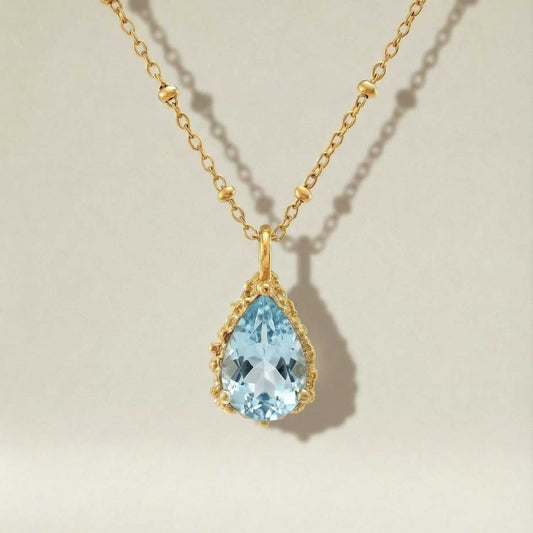 Gold Vermeil Blue Topaz Necklace - Aurelia- Handmade