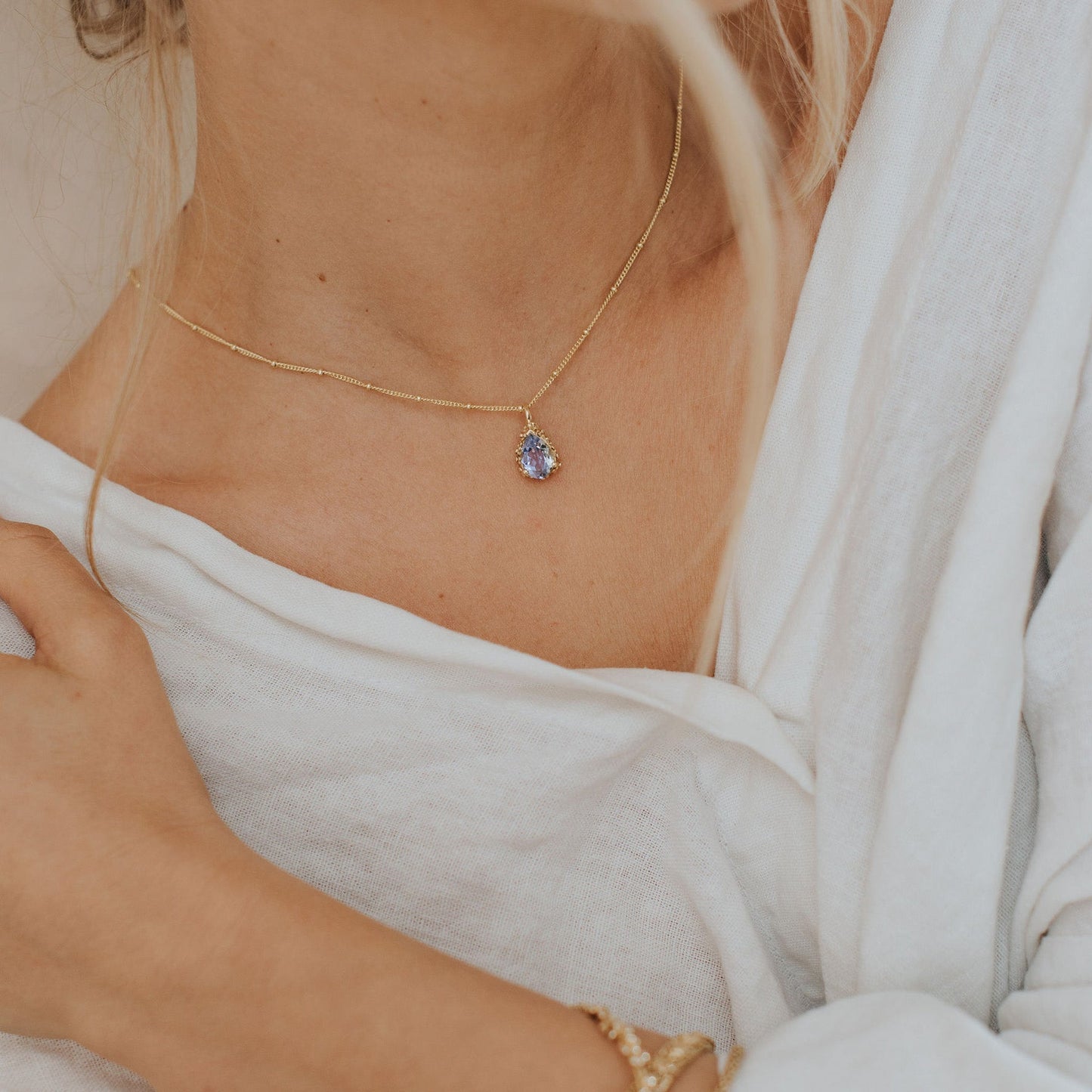 Gold Vermeil Blue Topaz Necklace - Aurelia- Handmade
