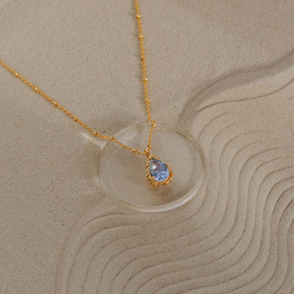 Gold Vermeil Blue Topaz Necklace - Aurelia- Handmade
