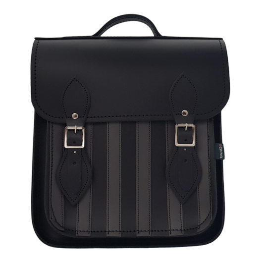 Handmade Leather City Backpack - Gothic Striped Grey & Black  