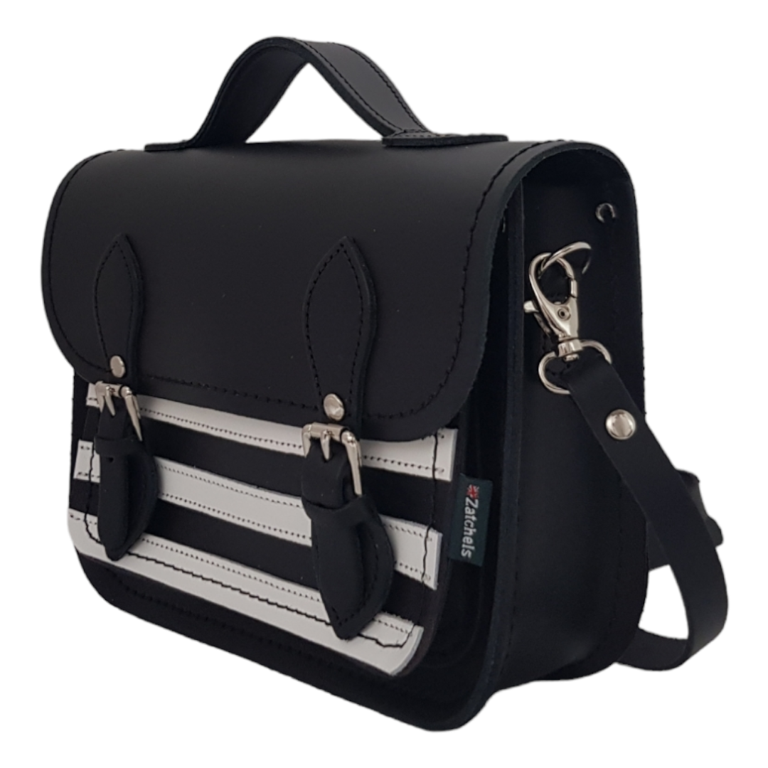 Leather Midi Satchel - Gothic Striped White & Black  