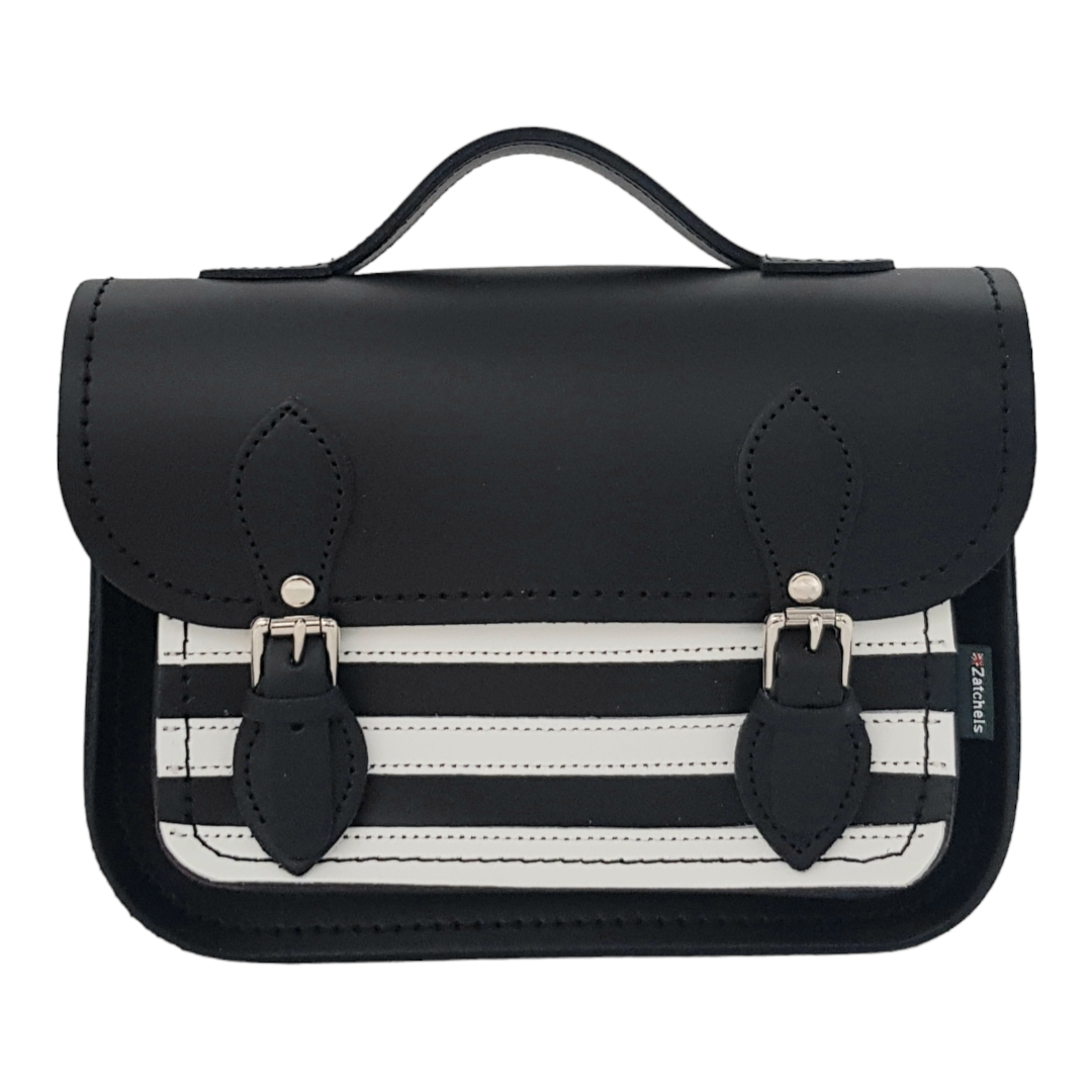 Leather Midi Satchel - Gothic Striped White & Black  