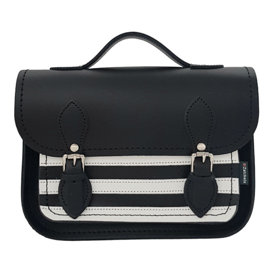 Leather Midi Satchel - Gothic Striped White & Black  