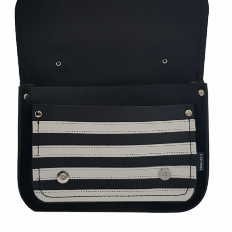 Leather Midi Satchel - Gothic Striped White & Black  