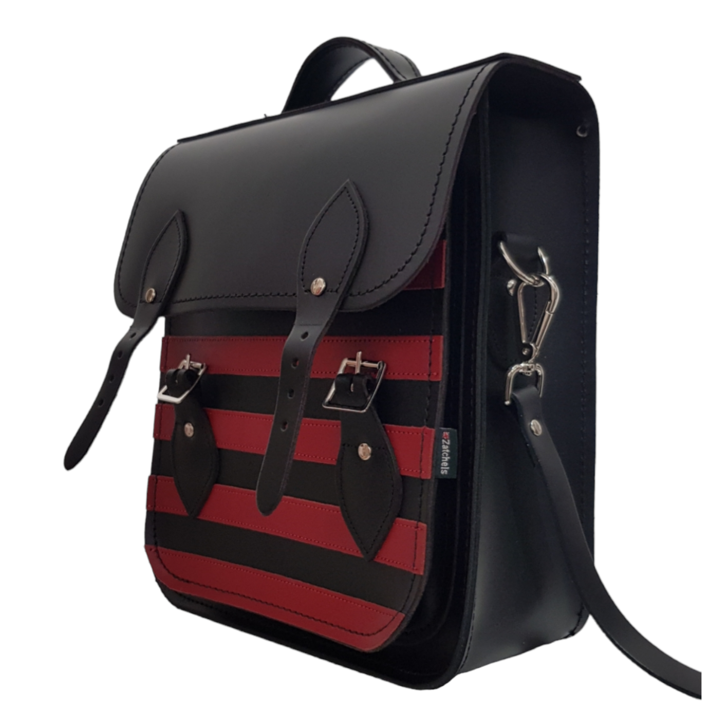 Handmade Leather City Backpack - Gothic Striped Red & Black  