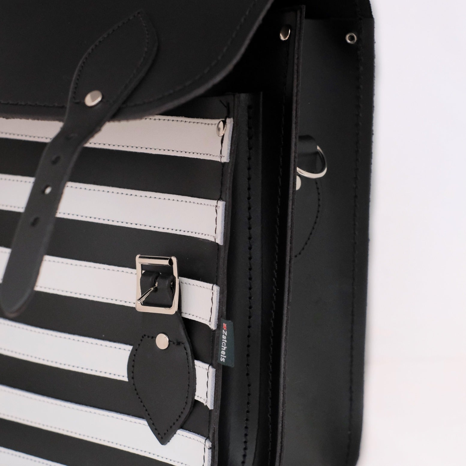 Handmade Leather City Backpack - Gothic Striped White & Black  