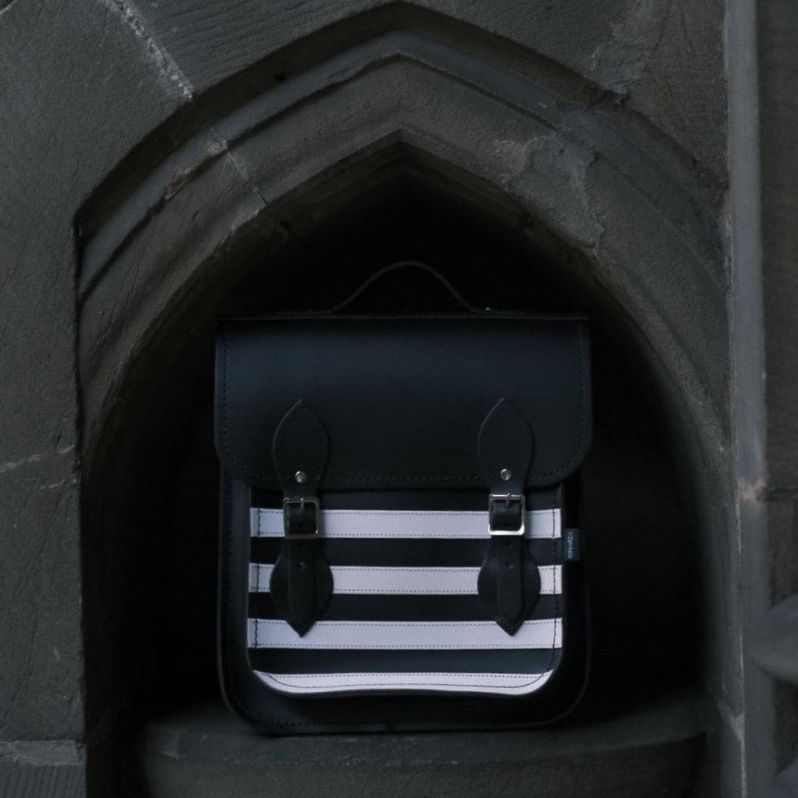 Handmade Leather City Backpack - Gothic Striped White & Black  