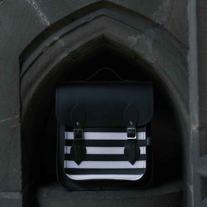 Handmade Leather City Backpack - Gothic Striped White & Black