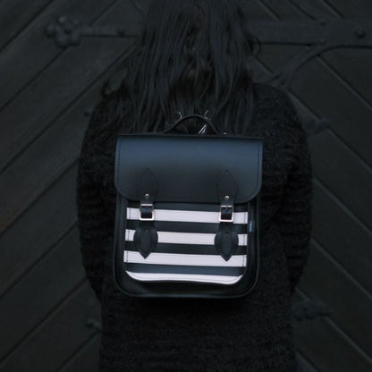 Handmade Leather City Backpack - Gothic Striped White & Black  
