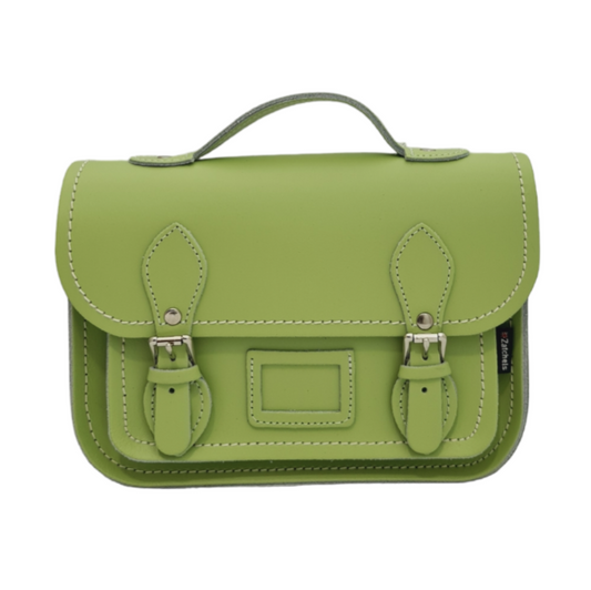 Leather Midi Satchel - Grass Green  