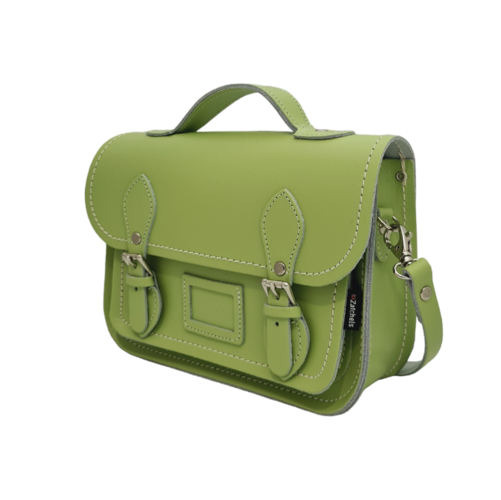 Leather Midi Satchel - Grass Green  