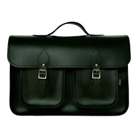 Twin Pocket Executive Handmade Leather Satchel - British Racing Green  