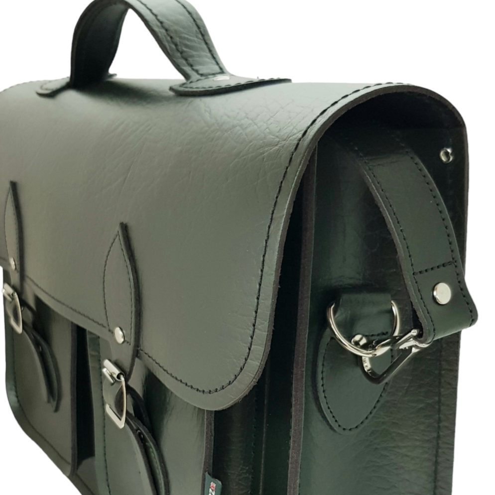 Twin Pocket Executive Handmade Leather Satchel - British Racing Green  