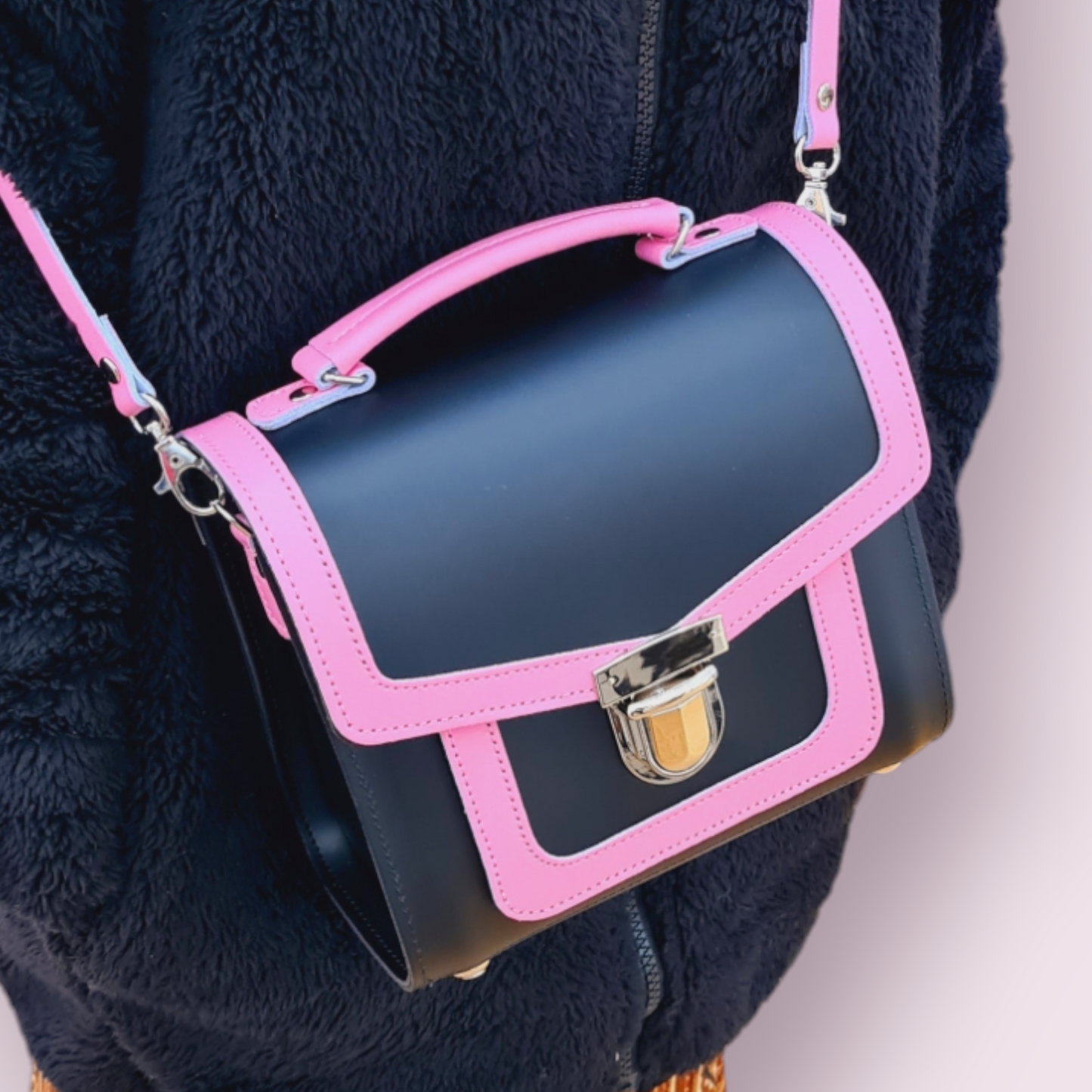 Harmony Handmade Leather Sugarcube Plus Handbag - Hot Fuchsia -Pink  