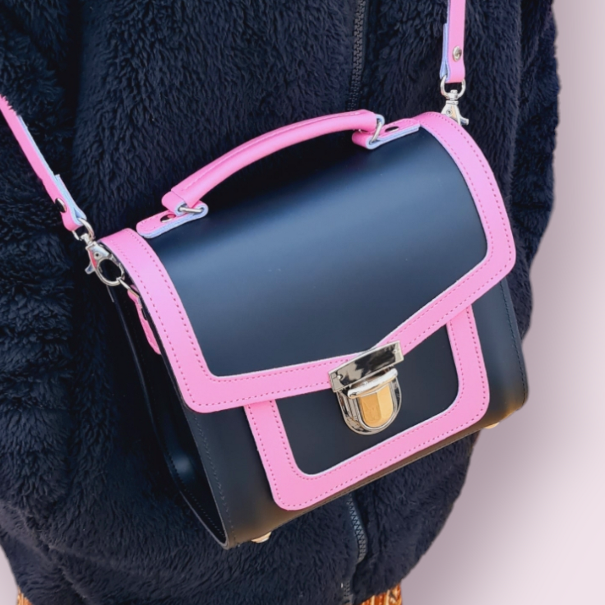 Harmony Handmade Leather Sugarcube Plus Handbag - Hot Fuchsia -Pink  